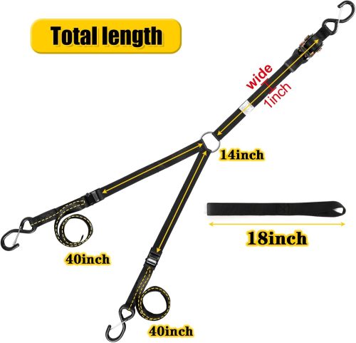 Spare Tire Strap, 3 Point Ratchet Y Strap for UTV,ATV,Truck Bed Roof Rack Spare Tire Mount,1.5 inch Wide Adjustable Tire Tie Down Strap Over The Wheel with 3 Safety Clip Hooks