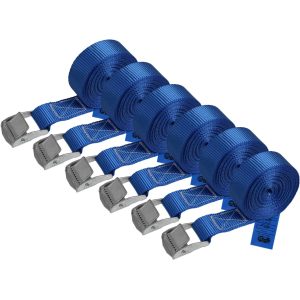 Lashing Straps Tie Down Straps Tension Belt - Blue - 2,5m 4m 6m - Different Quantities, loadable up to 250 kg DIN EN 12195-2, 6 Pieces 2.5 cm x 4 m