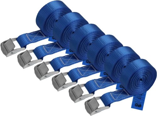 Lashing Straps Tie Down Straps Tension Belt - Blue - 2,5m 4m 6m - Different Quantities, loadable up to 250 kg DIN EN 12195-2, 6 Pieces 2.5 cm x 4 m