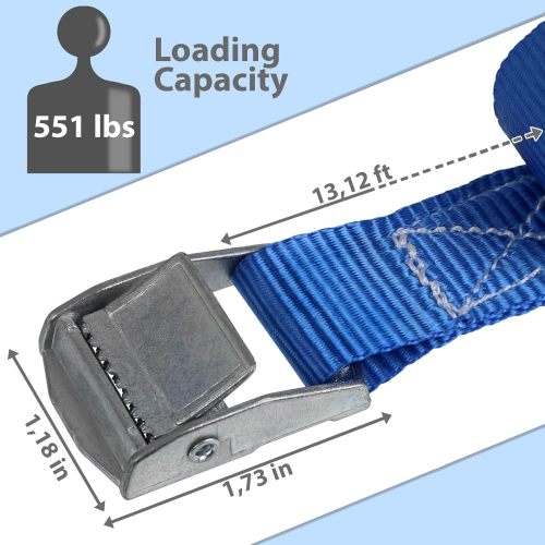 Lashing Straps Tie Down Straps Tension Belt - Blue - 2,5m 4m 6m - Different Quantities, loadable up to 250 kg DIN EN 12195-2, 6 Pieces 2.5 cm x 4 m