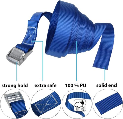 Lashing Straps Tie Down Straps Tension Belt - Blue - 2,5m 4m 6m - Different Quantities, loadable up to 250 kg DIN EN 12195-2, 6 Pieces 2.5 cm x 4 m