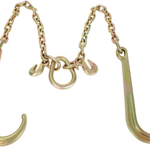 5/16''x2' G70 J Hook Tow Chain V Bridle with Large Shank J Hooks and Grab Hooks,Flatbed Truck Trailer Safety Tow Chain 4700 lbs Working Load Limit