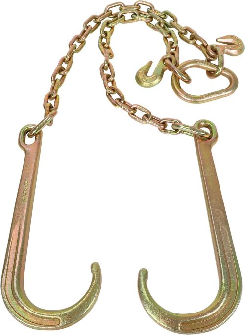 5/16''x2' G70 J Hook Tow Chain V Bridle with Large Shank J Hooks and Grab Hooks,Flatbed Truck Trailer Safety Tow Chain 4700 lbs Working Load Limit