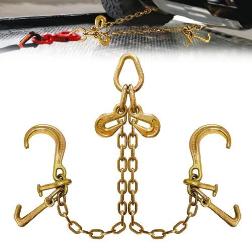 G80 V Bridle Chain 5/16 in × 2 Ft Tow Chain with 8 in J Hooks and Grab Hooks Heavy Duty Trailer Transport Tow Chain Bridle with 5400 Lbs Working Load Limit Trailer Accessories for Flatbed