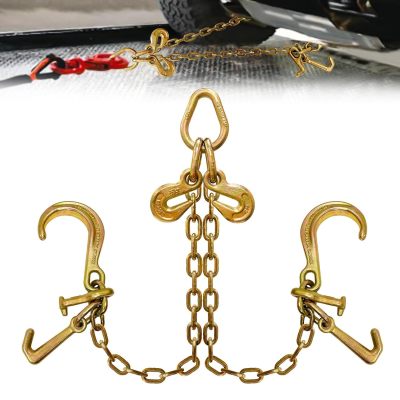 G80 V Bridle Chain 5/16 in × 2 Ft Tow Chain with 8 in J Hooks and Grab Hooks Heavy Duty Trailer Transport Tow Chain Bridle with 5400 Lbs Working Load Limit Trailer Accessories for Flatbed