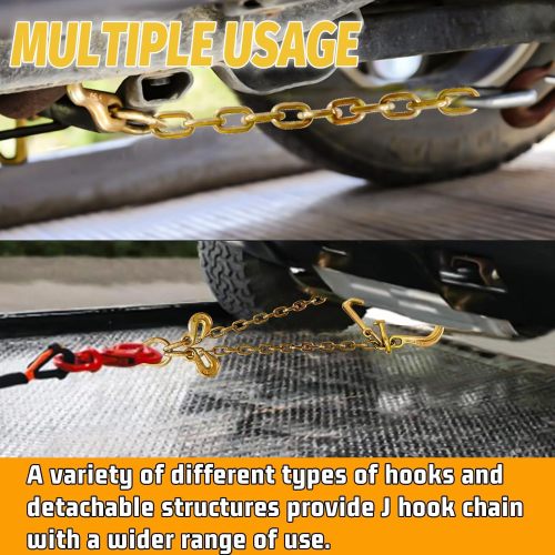 G80 V Bridle Chain 5/16 in × 2 Ft Tow Chain with 8 in J Hooks and Grab Hooks Heavy Duty Trailer Transport Tow Chain Bridle with 5400 Lbs Working Load Limit Trailer Accessories for Flatbed