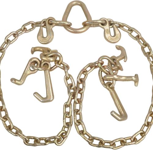 5/16" G70 V-Chain Bridle w/RTJ Cluster Hooks & Grab Hooks, 3' Legs Tow Chain, Grade 70 Standard Length, 4700 Pound Safe Working Load, Transport Tie Down Binder Chain Yellow Zinc Plated