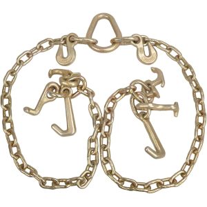 5/16" G70 V-Chain Bridle w/RTJ Cluster Hooks & Grab Hooks, 3' Legs Tow Chain, Grade 70 Standard Length, 4700 Pound Safe Working Load, Transport Tie Down Binder Chain Yellow Zinc Plated