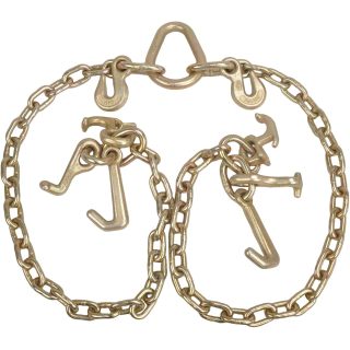 5/16" G70 V-Chain Bridle w/RTJ Cluster Hooks & Grab Hooks, 3' Legs Tow Chain, Grade 70 Standard Length, 4700 Pound Safe Working Load, Transport Tie Down Binder Chain Yellow Zinc Plated