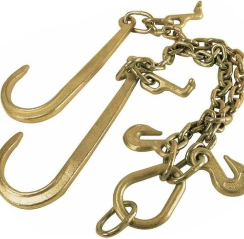 3/8" X 2' V-Type Tow Chain with 15 Inch J-Hooks Link 2 inch Legs,G70 Steel Towing Chain Bridle,Yellow Zinc Plated Tractor Car Wrecker Truck Tie，7800 lbs Safe Working Load