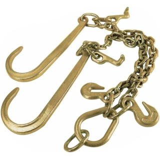 3/8" X 2' V-Type Tow Chain with 15 Inch J-Hooks Link 2 inch Legs,G70 Steel Towing Chain Bridle,Yellow Zinc Plated Tractor Car Wrecker Truck Tie，7800 lbs Safe Working Load