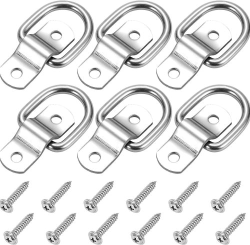 6 Pack D Ring Tie Down Anchors 1/4" Heavy Duty Stainless Steel Trailer Tie Down Hooks for Truck, Trailer, Camper, Warehouse, Boat, Cargo Control & Surface Mount, with Screws