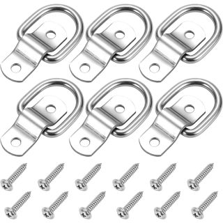 6 Pack D Ring Tie Down Anchors 1/4" Heavy Duty Stainless Steel Trailer Tie Down Hooks for Truck, Trailer, Camper, Warehouse, Boat, Cargo Control & Surface Mount, with Screws