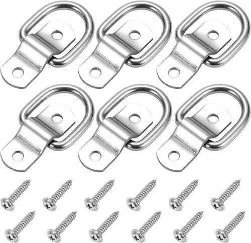 6 Pack D Ring Tie Down Anchors 1/4" Heavy Duty Stainless Steel Trailer Tie Down Hooks for Truck, Trailer, Camper, Warehouse, Boat, Cargo Control & Surface Mount, with Screws