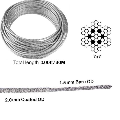 Garden Wire 30M/2mm Stainless Steel Wire Rope Kit, M5 Turnbuckle Wire Tensioner Kit, 2mm PVC Coated Metal Wire Cable, Vine Eyes for Climbing Plants, Fence Wire Roll Kit, Strings Light Hanging