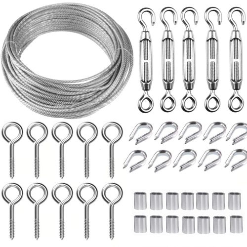 Garden Wire 30M/2mm Stainless Steel Wire Rope Kit, M5 Turnbuckle Wire Tensioner Kit, 2mm PVC Coated Metal Wire Cable, Vine Eyes for Climbing Plants, Fence Wire Roll Kit, Strings Light Hanging