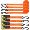 Ratchet Tie Down Strap 4 Pack, 4.6m 680kg Break Strength Securing Straps Logistic Cargo Straps with Hooks, Rubber Coated Metal Handles for Appliances, Moving Cargo, Motorcycle, Orange
