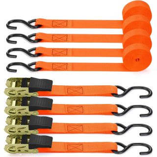 Ratchet Tie Down Strap 4 Pack, 4.6m 680kg Break Strength Securing Straps Logistic Cargo Straps with Hooks, Rubber Coated Metal Handles for Appliances, Moving Cargo, Motorcycle, Orange
