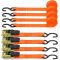 Ratchet Tie Down Strap 4 Pack, 4.6m 680kg Break Strength Securing Straps Logistic Cargo Straps with Hooks, Rubber Coated Metal Handles for Appliances, Moving Cargo, Motorcycle, Orange