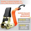 Ratchet Tie Down Strap 4 Pack, 4.6m 680kg Break Strength Securing Straps Logistic Cargo Straps with Hooks, Rubber Coated Metal Handles for Appliances, Moving Cargo, Motorcycle, Orange