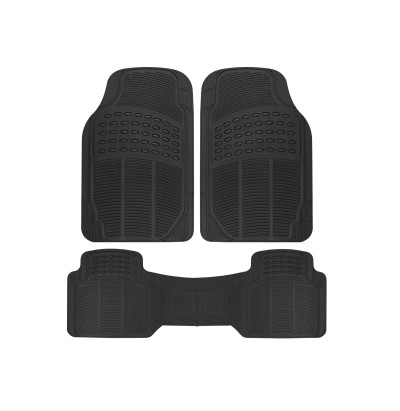 ATCM-2212 Rubber All-Weather Waterproof Black Car Floor Mat Set of 3