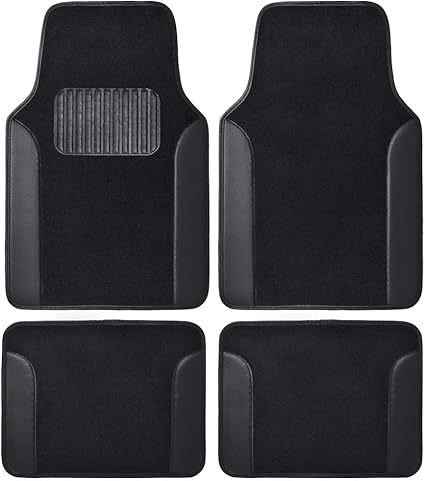 ATCM-5275 Carpet with Faux Leather Accents Automotive Floor Mat Set  Interior Car Accessories