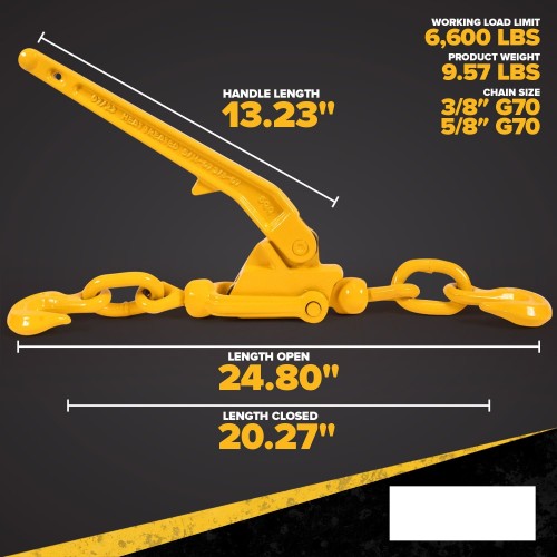 Load Binders for 5/16 Inch and 3/8 Inch Grade 70 Chain  6600 LBS Working Load Limit, (4-Pack) Recoilless Lever-Style Chain Binder, Hinged Lever Design Reduces Chances of Recoil