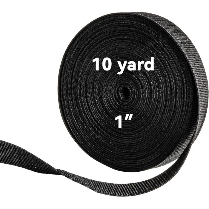 Strap Webbing- 10 Yard Lawn Chair Webbing 1 Inch Replacement Kit Strapping Camping Gear Tool Black Belt for Men Women Gifts Heavy Duty Climbing Hair Webbing Straps for Bags Replacement