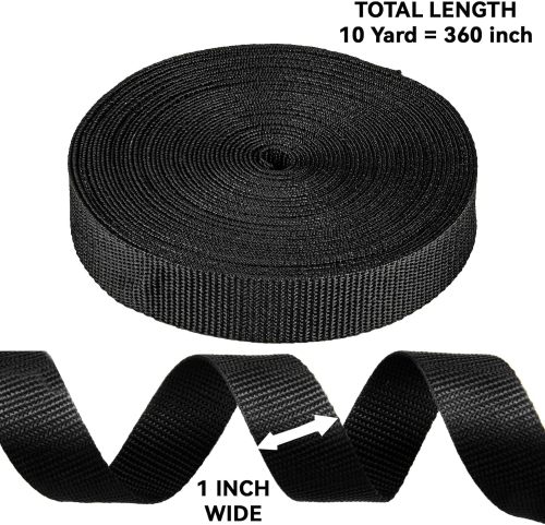 Strap Webbing- 10 Yard Lawn Chair Webbing 1 Inch Replacement Kit Strapping Camping Gear Tool Black Belt for Men Women Gifts Heavy Duty Climbing Hair Webbing Straps for Bags Replacement