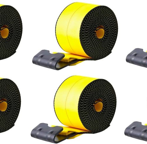 4" x 30' Winch Straps for Flatbed Trailer with Flat Hooks Yellow Heavy Duty Tie Down Strap w/Flat Hooks 5,400 Lbs WLL Cargo Control Accessories for Gooseneck Trailers & Tow Trucks, 6 Pack
