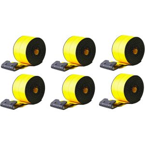 4" x 30' Winch Straps for Flatbed Trailer with Flat Hooks Yellow Heavy Duty Tie Down Strap w/Flat Hooks 5,400 Lbs WLL Cargo Control Accessories for Gooseneck Trailers & Tow Trucks, 6 Pack