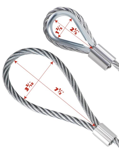 Single Leg Wire Rope Sling 1.6t/3500Lbs Rated Load 8.2 Feet Length, 1/2" Diameter, with 3/8" - 1/2" Sliding Choker Hook WLL 1.6t