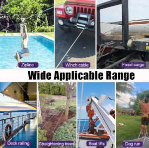 1/4 Stainless Steel Cable, 25ft Wire Rope with Wire Rope Clamps and Thimble, 6400lbs Breaking Strength, 7X19 Strands Aircraft Cable for Yard Zipline, Deck Railing, Boat Lifts