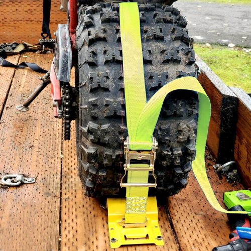 Wheel Chock Tie Down Kit 1500LBS for Trailer & Pickup Trucks - ATV, RZR, Lawn Mower, UTV Tie Down Straps -Heavy Duty Trailer Tire Straps System (2-Wheel Set)