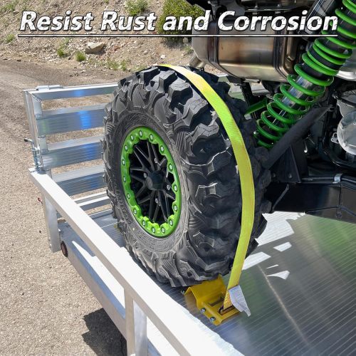 Wheel Chock Tie Down Kit 1500LBS for Trailer & Pickup Trucks - ATV, RZR, Lawn Mower, UTV Tie Down Straps -Heavy Duty Trailer Tire Straps System (2-Wheel Set)