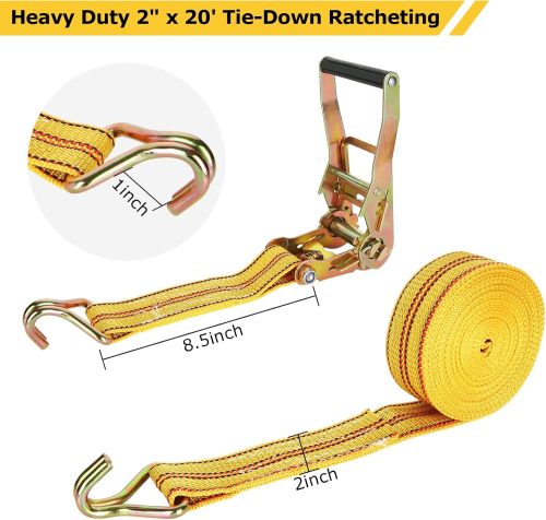 4Pack Heavy Duty Ratchet Straps, 2Inch 20Ft Tie Down Straps with Double J Hook, 4400 LBS Break Strength Cargo Ratchet Straps for Moving and Securing Cargo Lawn Equipment and Motorcycles