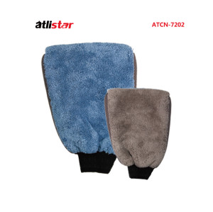 ATLI Polyester-Nylon Coral Fleece&Sandwich Right  Angle Waterproof Mitt Household Cleaning Gloves Washable Reusable Microfiber Car Wash Mitt ATCN-7202