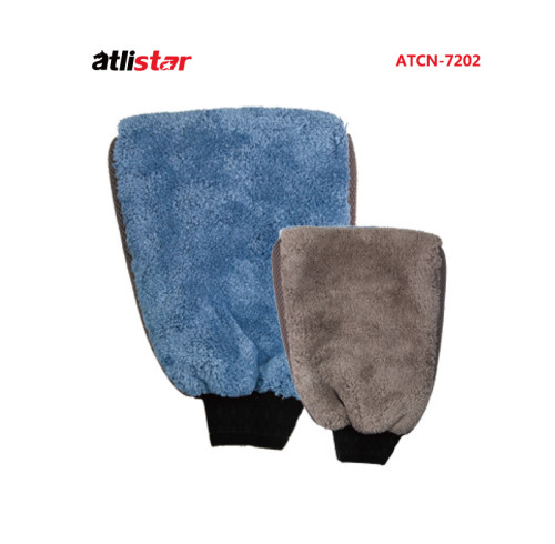 ATLI Polyester-Nylon Coral Fleece&Sandwich Right  Angle Waterproof Mitt Household Cleaning Gloves Washable Reusable Microfiber Car Wash Mitt ATCN-7202