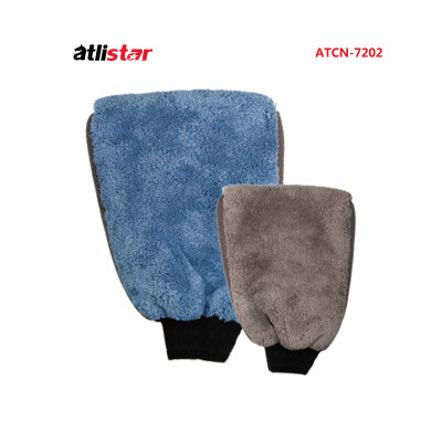 ATLI Polyester-Nylon Coral Fleece&Sandwich Right  Angle Waterproof Mitt Household Cleaning Gloves Washable Reusable Microfiber Car Wash Mitt ATCN-7202