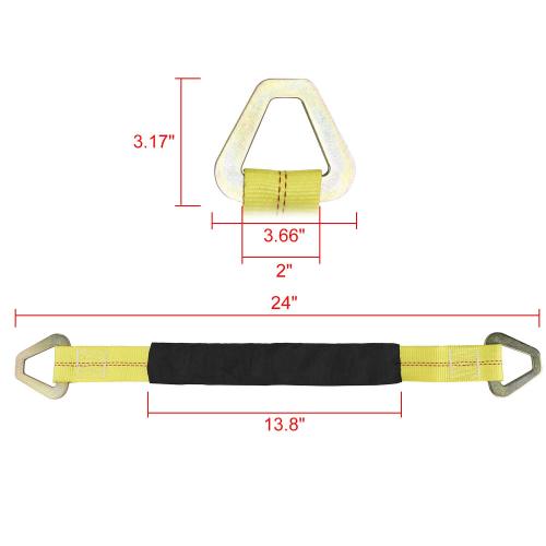 4 Pack of 24 x 2" Axle Strap with Protective Sleeve and D-Ring for Securing Car Transport (Yellow)