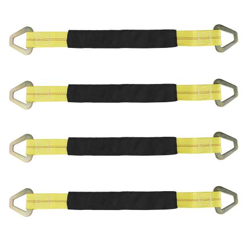 4 Pack of 24 x 2" Axle Strap with Protective Sleeve and D-Ring for Securing Car Transport (Yellow)