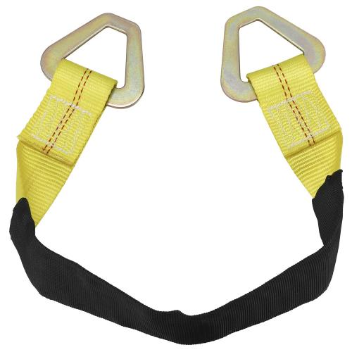 4 Pack of 24 x 2" Axle Strap with Protective Sleeve and D-Ring for Securing Car Transport (Yellow)