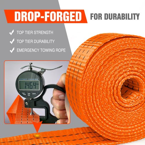 Tow Strap with Hooks 2”x20’15,000 LBS, Tow Rope Metal Safety Hooks, Car Heavy Duty Recovery Rope for Trailers, Securing Items, and Farm Cleaning