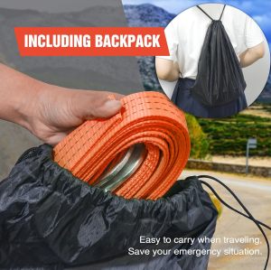 Tow Strap with Hooks 2”x20’15,000 LBS, Tow Rope Metal Safety Hooks, Car Heavy Duty Recovery Rope for Trailers, Securing Items, and Farm Cleaning