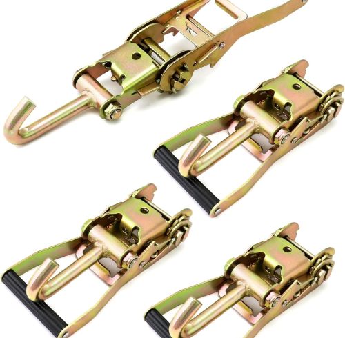 Ratchet Tie Down Buckle with Long Single Hook, 4Pack 2" Tie-Down Ratchet Straps Finger J-Hooks, Cargo Truck Security
