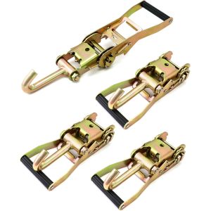 Ratchet Tie Down Buckle with Long Single Hook, 4Pack 2" Tie-Down Ratchet Straps Finger J-Hooks, Cargo Truck Security
