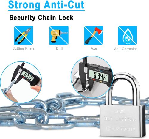 ATLI Security Chain Lock, 39 Inch Heavy Duty 8mm Chain and Lock, Galvanized Anti-Rust and Anti-Theft Chain and Padlock Chain Lock for Bike, Bicycle, Scooter, Motorcycle, Door, Gate, Fence