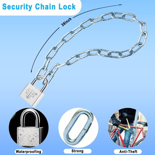 ATLI Security Chain Lock, 39 Inch Heavy Duty 8mm Chain and Lock, Galvanized Anti-Rust and Anti-Theft Chain and Padlock Chain Lock for Bike, Bicycle, Scooter, Motorcycle, Door, Gate, Fence