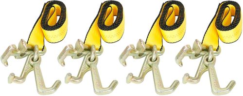 4Pcs 2" x 8' Truck Winch Tie Down Straps with RTJ Cluster Hook Heavy Duty Webbing Complete RTJ Strapes 3 Chain Link RTJ Cluster Hook Towing Truck Anchor Wrecker Tie Down