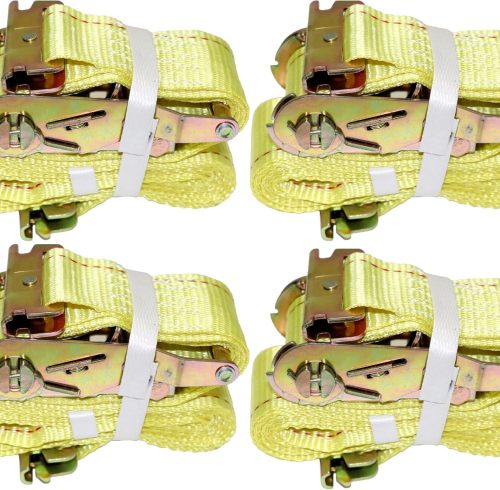 2” x 12’ E Track Ratchet Straps – Enclosed Trailer Tie Down & Dry Van Cargo Straps – Standard E Track Spring Fittings or Connectors – Heavy Duty Steel Ratchet & Polyester Webbing (4 Pack)